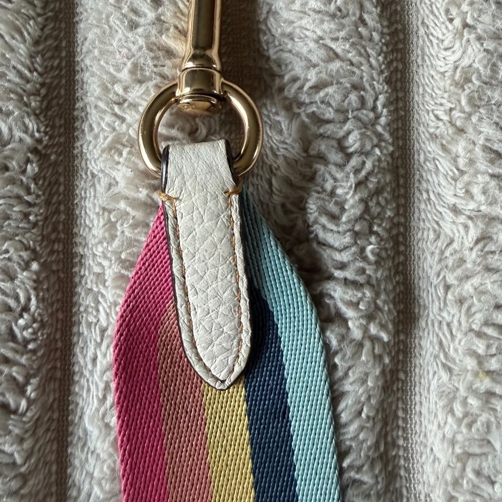 Coach Multi Color Stripe Webbing Handbag Strap White Leather Gold Hardware